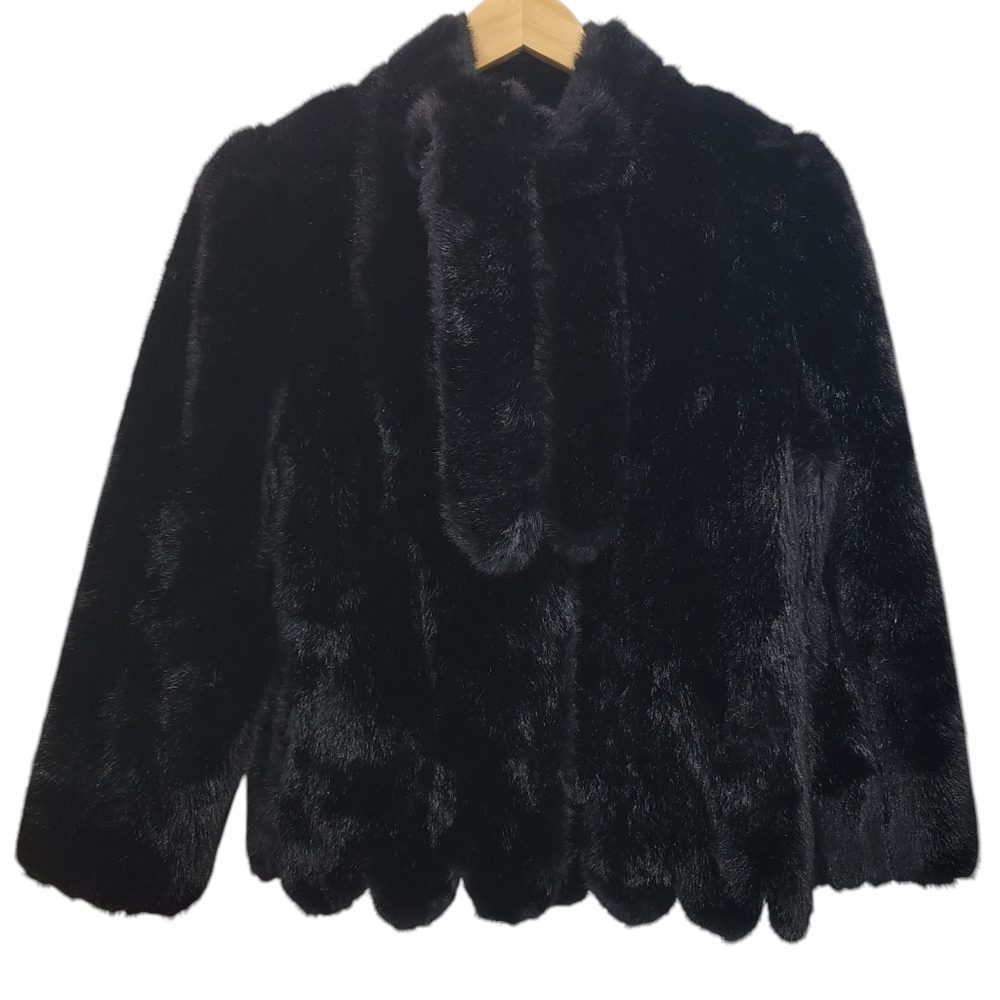 Vintage Xcentrix Women's Faux Fur Coat Black Formal Cropped Winter Jacket